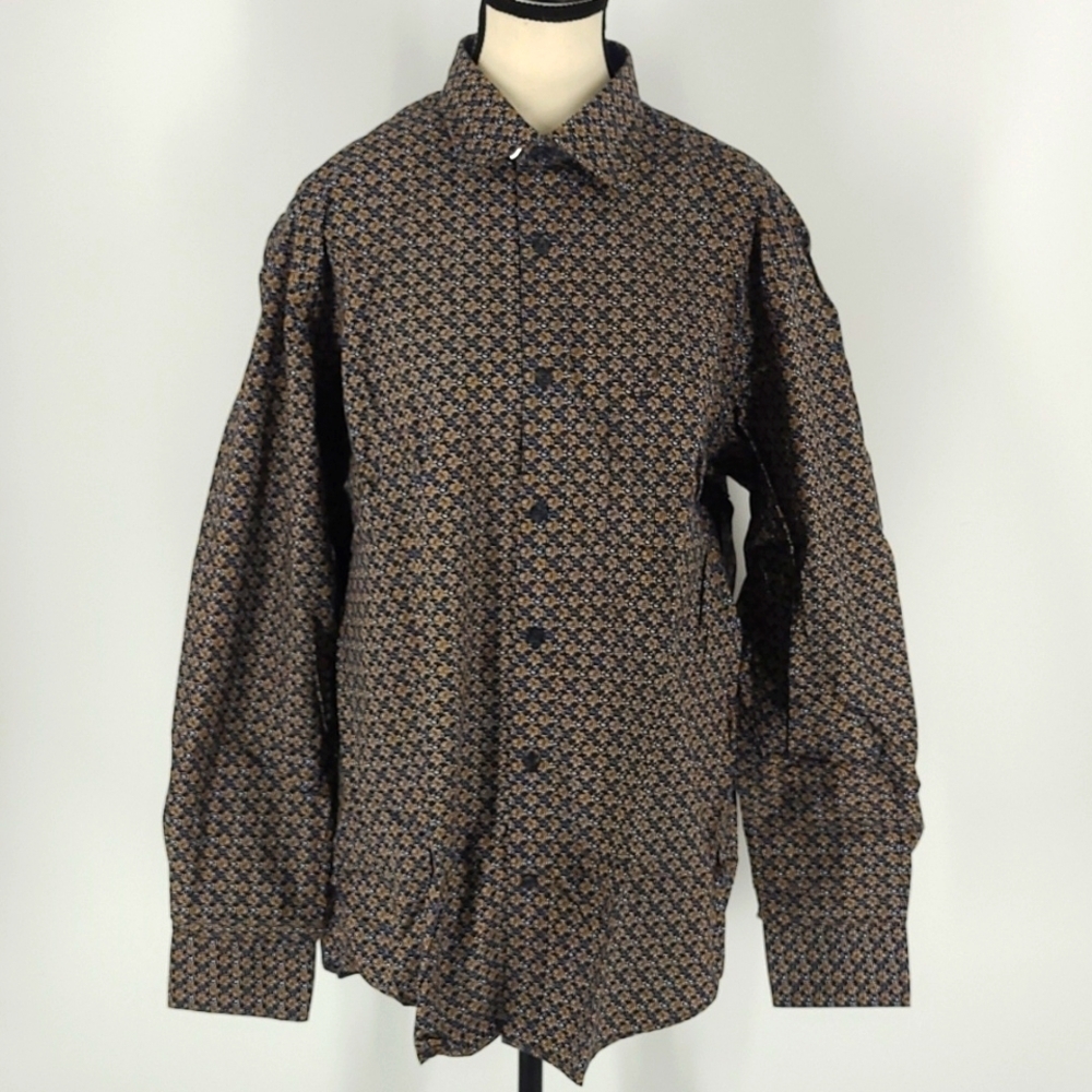 ColorPlus Size L Navy Blue Floral Dress Shirt